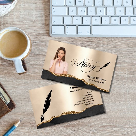 公証人ローン署名エージェントモダンブラック金ゴールド写真 名刺