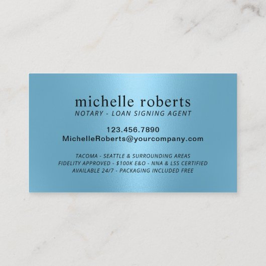 公証人ローン署名エージェントモダンライトブルー 名刺 (裏面)