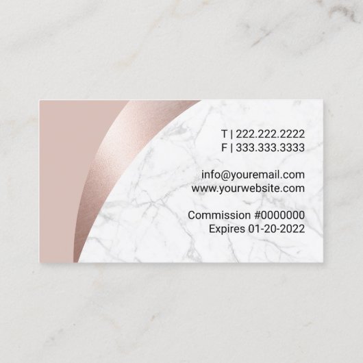 公証人ローン署名エージェントモダン大理石バラ金ゴールド 名刺 (裏面)