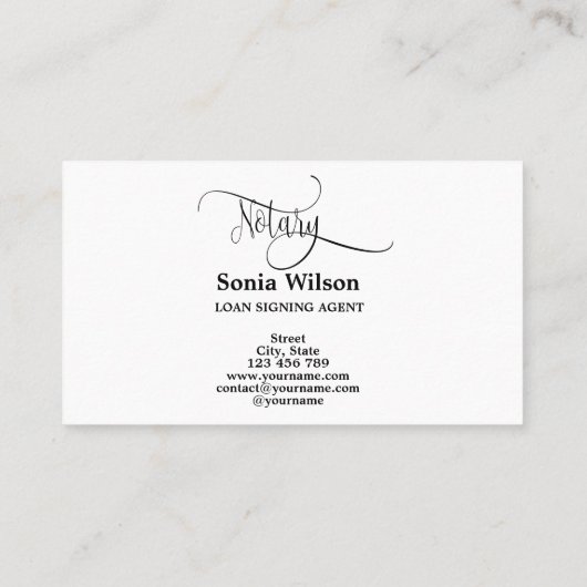 公証人ローン署名エージェントモダン抽象芸術スクリプトB 名刺 (裏面)