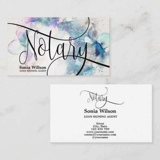公証人ローン署名エージェントモダン抽象芸術スクリプトB 名刺 (正面/裏面)