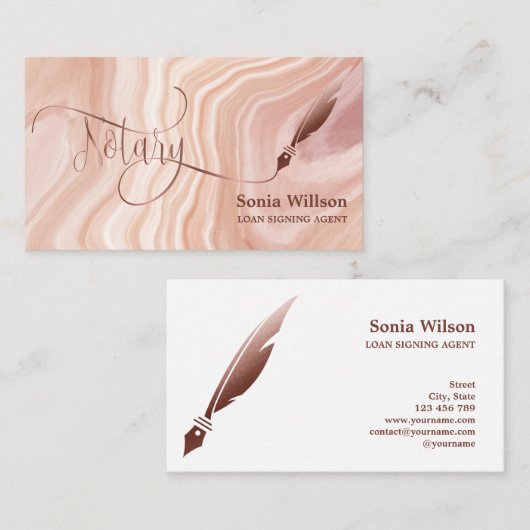 公証人ローン署名エージェントモダン赤面ピンク大理石 名刺 (正面/裏面)