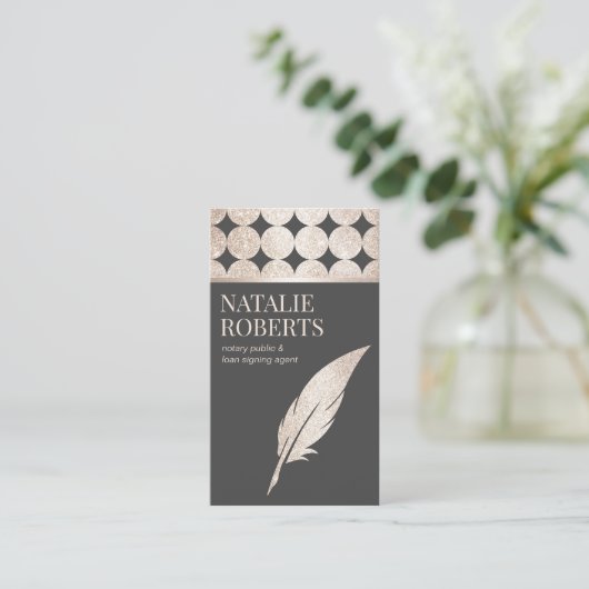 公証人ローン署名エージェント幾何学金ゴールドクールペン 名刺 (スタンド正面)