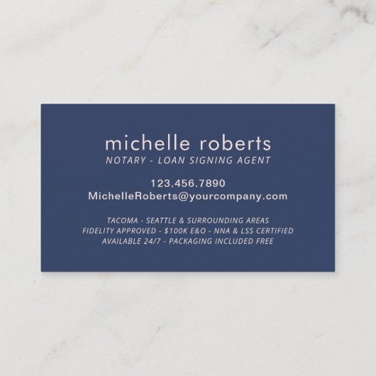 公証人ローン署名エージェント海軍と赤面バラ金ゴールド 名刺 (裏面)