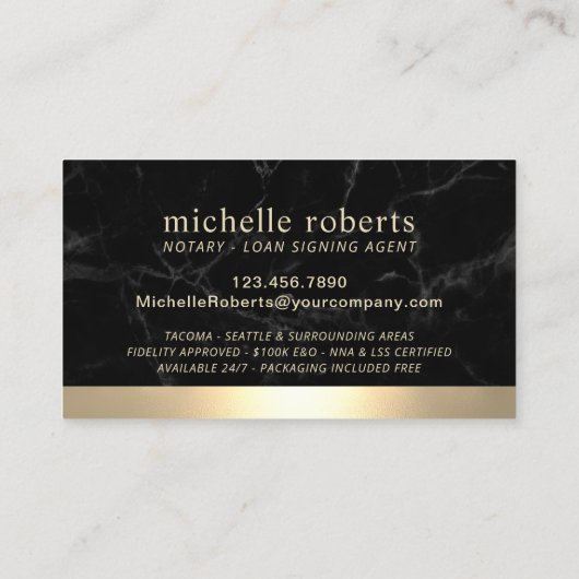 公証人ローン署名エージェント縁ど金ゴールド黒大理石 名刺 (裏面)