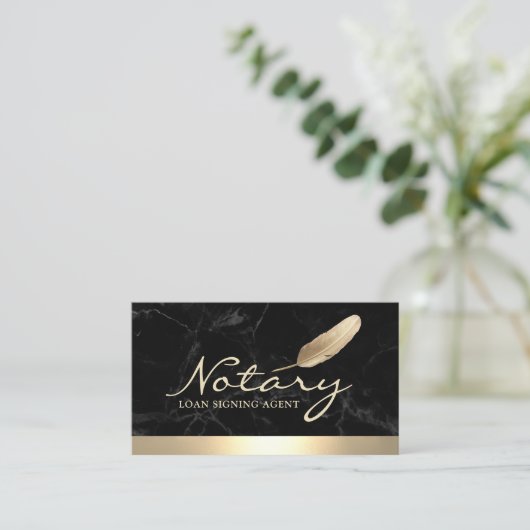 公証人ローン署名エージェント縁ど金ゴールド黒大理石 名刺 (スタンド正面)