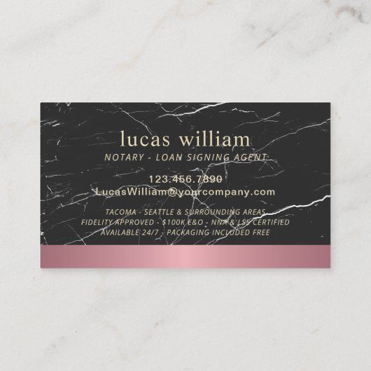 公証人ローン署名エージェント縁ど金ゴールド黒大理石 名刺 (裏面)