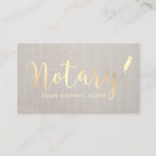 公証人ローン署名エージェント金ゴールドスクリプトClasy Linen 名刺 (正面)