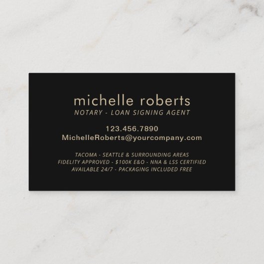 公証人ローン署名エージェント金ゴールドペン3Dスクリプトルクス 名刺 (裏面)