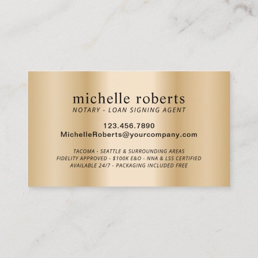 公証人ローン署名エージェント金ゴールド大理石瑪瑙の写真 名刺 (裏面)