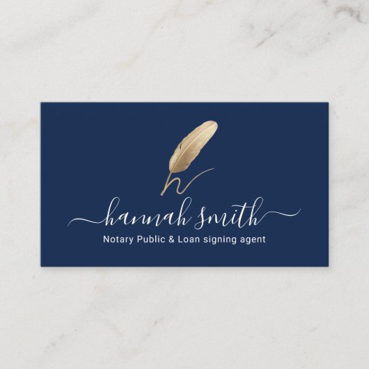 公証人ローン署名エージェント金ゴールドQuillロゴ海軍 名刺 (正面)
