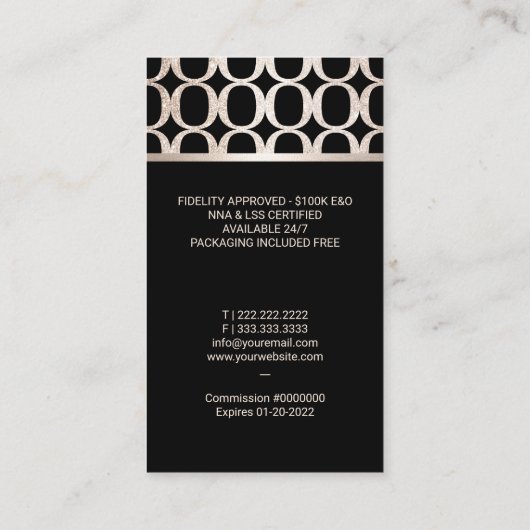 公証人ローン署名エージェント高級金ゴールドクイルペン 名刺 (裏面)