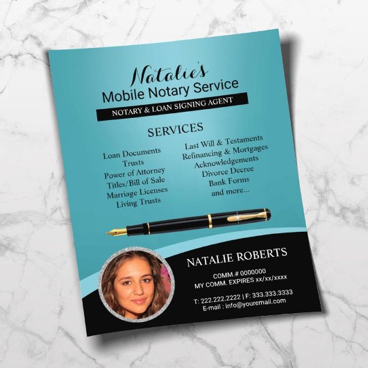 公証人ローン署名エージェント プロフェッショナル ティール フォト チラシ