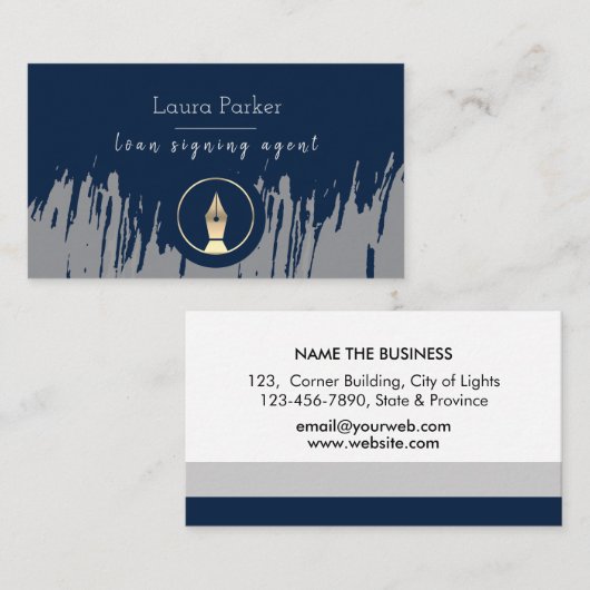 公証人ローン署名エージェントNibグレー金ゴールドライター 名刺 (正面/裏面)