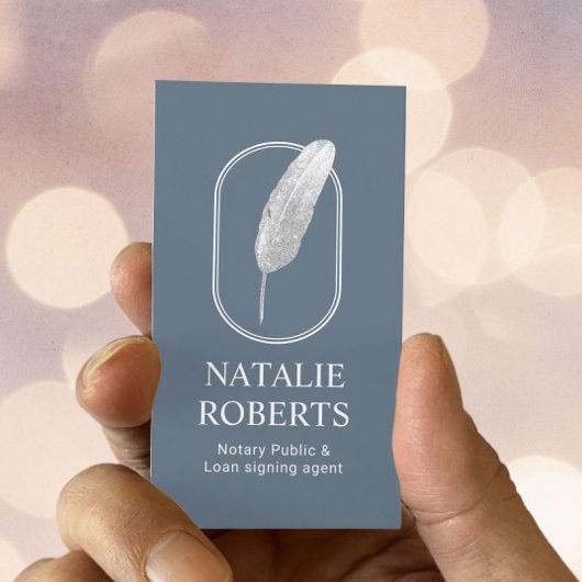 公証人ローン署名エージェントQuillロゴほこりっぽいブルー 名刺