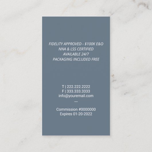 公証人ローン署名エージェントQuillロゴほこりっぽいブルー 名刺 (裏面)