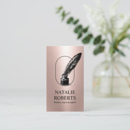 公証人ローン署名エージェントQuillロゴバラ金ゴールド 名刺 (スタンド正面)