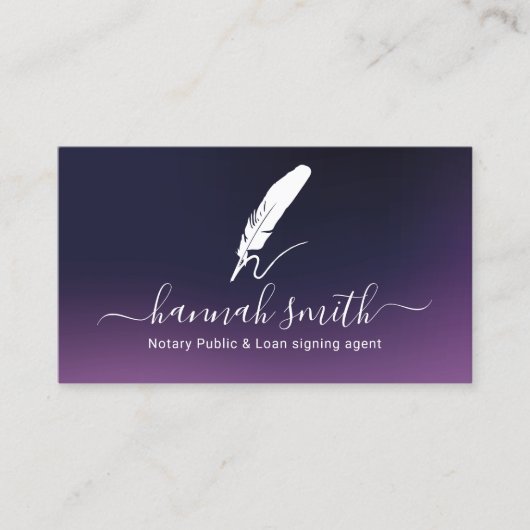 公証人ローン署名エージェントQuillロゴ上品な紫 名刺 (正面)