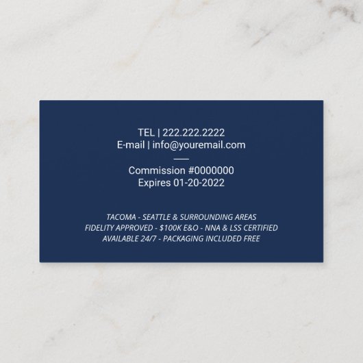 公証人ローン署名エージェントQuillロゴPlain Navy 名刺 (裏面)