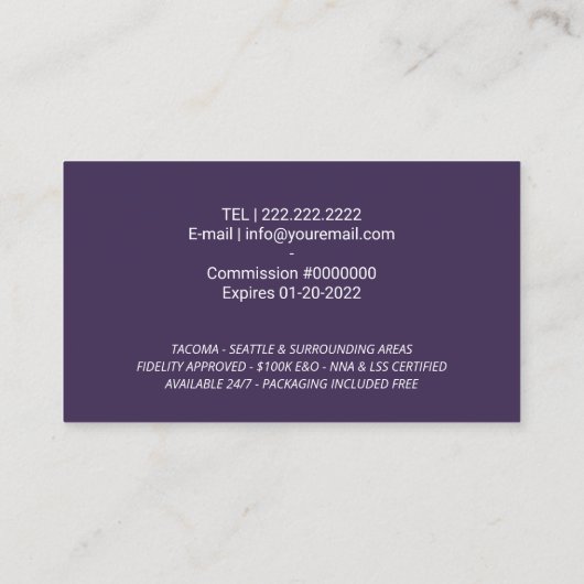 公証人ローン署名エージェントQuill署名パープル 名刺 (裏面)