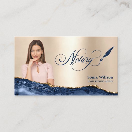 公証人ローン署名エージェンモダントネイビー・ブルー・アゲート 名刺 (正面)
