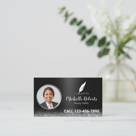 公証人ローン署名エージェンモダント黒い写真 名刺 (スタンド正面)