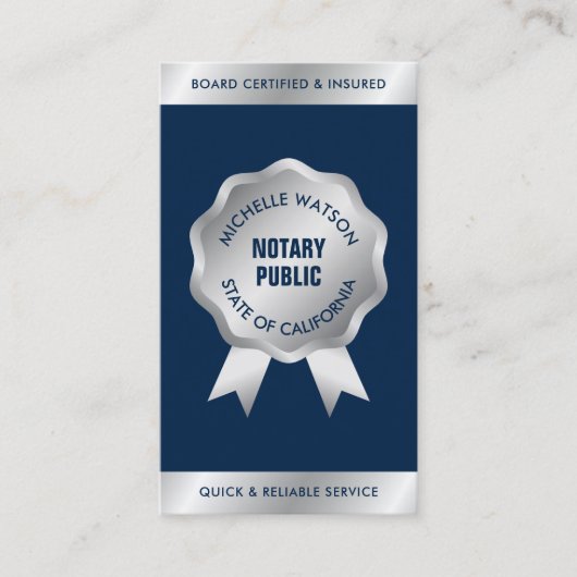 公証人ローン署名モダンエージェント海軍とシルバー 名刺 (正面)