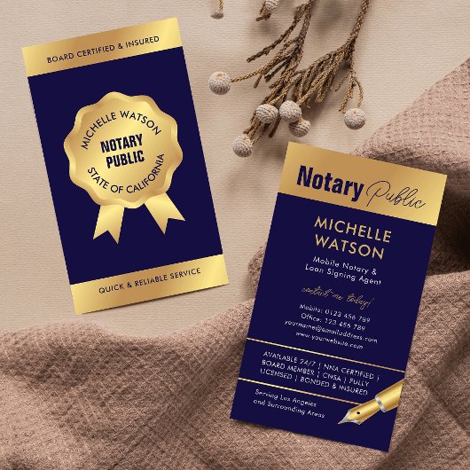 公証人ローン署名モダンエージェント海軍と金ゴールド 名刺