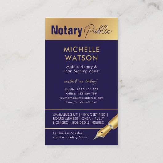 公証人ローン署名モダンエージェント海軍と金ゴールド 名刺 (裏面)