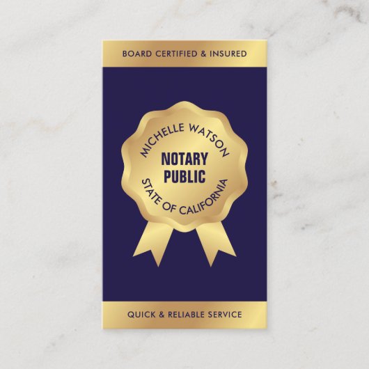 公証人ローン署名モダンエージェント海軍と金ゴールド 名刺 (正面)