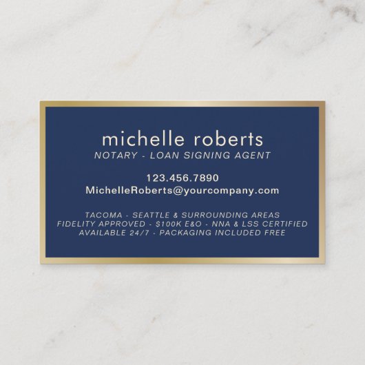 公証人ローン署名モダンエージェント海軍と金ゴールド 名刺 (裏面)