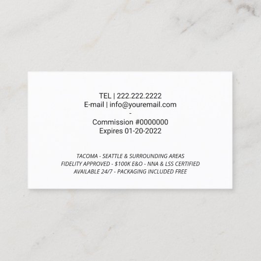 公証人ローン署名代理人クイル署名海軍 名刺 (裏面)