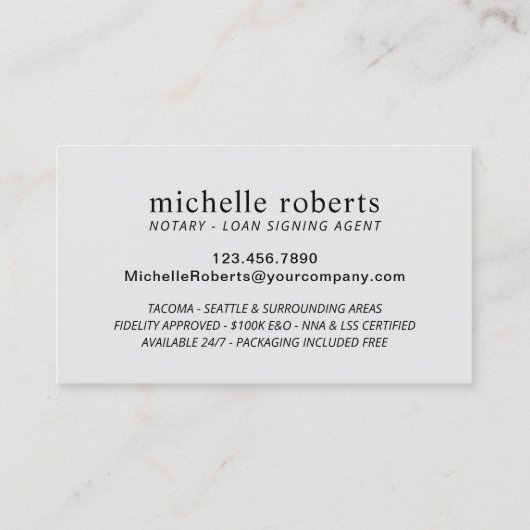 公証人ローン署名代理人シルバーグリッター写真 名刺 (裏面)