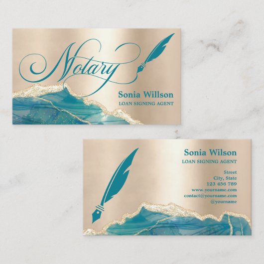 公証人ローン署名代理人モダンティール(緑がかった色)機関 名刺 (正面/裏面)