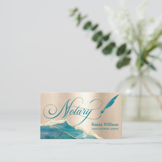 公証人ローン署名代理人モダンティール(緑がかった色)機関 名刺 (スタンド正面)