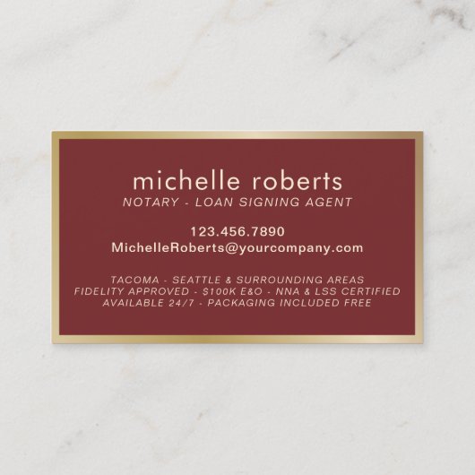 公証人ローン署名代理人モダン金ゴールド枠 名刺 (裏面)