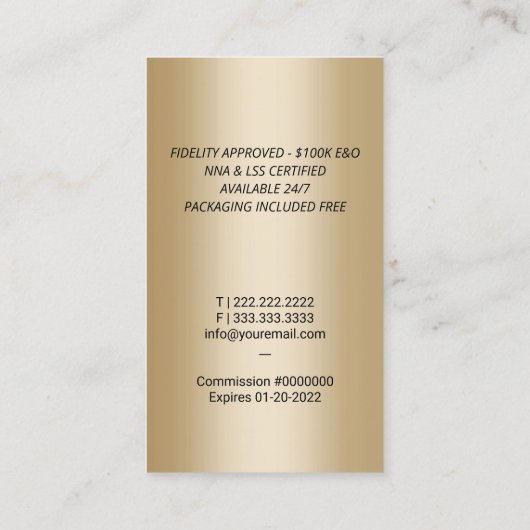 公証人ローン署名代理人金ゴールドクイルペンベルベット 名刺 (裏面)