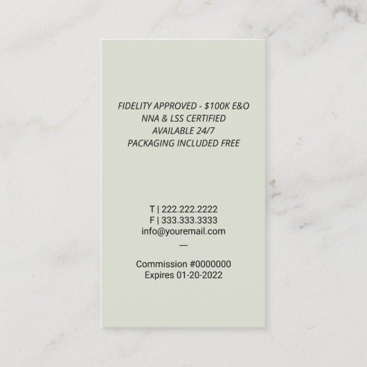 公証人ローン署名代理人金ゴールドクイルペン愛国者 名刺 (裏面)