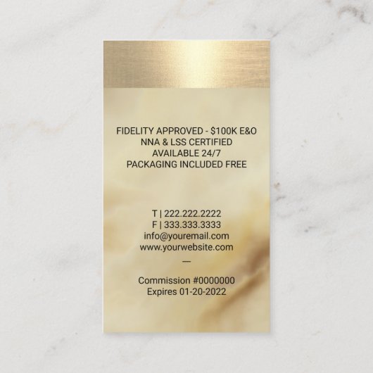 公証人ローン署名代理人金ゴールドクイル大理石 名刺 (裏面)