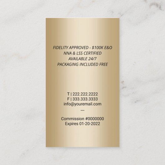 公証人ローン署名代理人金ゴールドペン愛国者 名刺 (裏面)