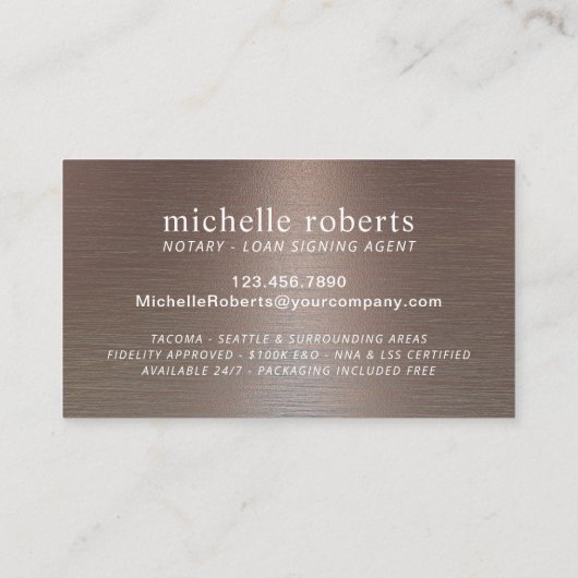 公証人ローン署名剤トレンディー銅メタル 名刺 (裏面)