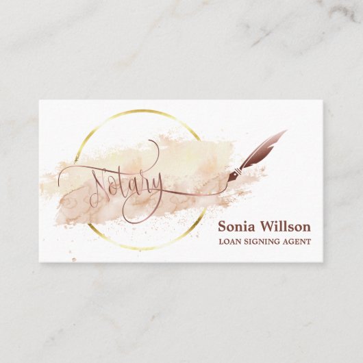 公証人ローン署名剤水カラー赤面ピンク 名刺 (正面)