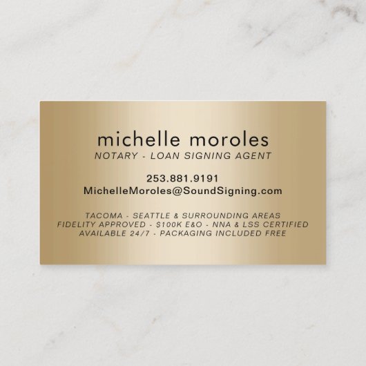 公証人ローン署名業者エレガントタイポグラフィ金ゴールド 名刺 (裏面)