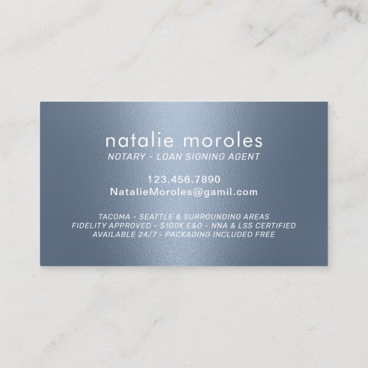 公証人ローン署名業者タイポグラフィダスティブルー 名刺 (裏面)