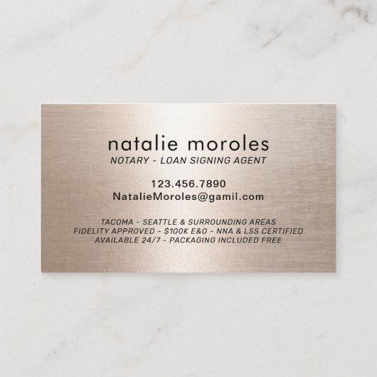 公証人ローン署名業者バラ金ゴールドタイポグラフィ 名刺 (裏面)