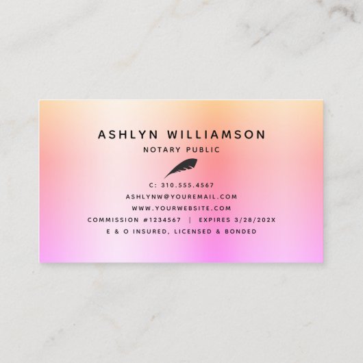 公証人ローン署名業者ピンクパープルグリッターシック 名刺 (裏面)