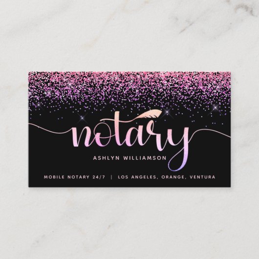 公証人ローン署名業者ピンクパープルグリッターシック 名刺 (正面)