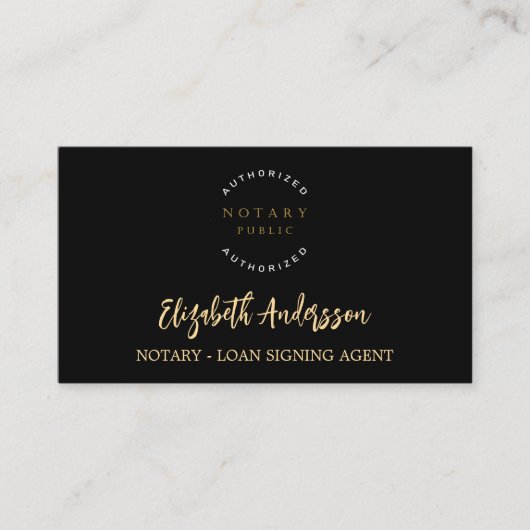 公証人ローン署名業者ブラック金ゴールド写真QRロゴ 名刺 (正面)