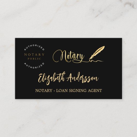 公証人ローン署名業者ブラック金ゴールド写真QRロゴ 名刺 (正面)
