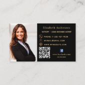 公証人ローン署名業者ブラック金ゴールド写真QRロゴ 名刺 (裏面)